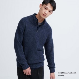 Sweter Damskie Uniqlo Souffle Yarn Half-Zip Long-Sleeve Niebieskie,Uniqlo Polska | X206225