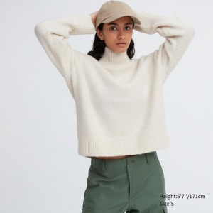 Sweter Damskie Uniqlo Souffle Yarn High Neck Long-Sleeve Białe,Uniqlo Polska | D478959