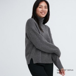 Sweter Damskie Uniqlo Souffle Yarn High Neck Long-Sleeve Szare,Uniqlo Polska | U544439