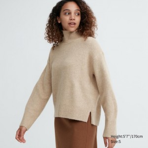 Sweter Damskie Uniqlo Souffle Yarn High Neck Long-Sleeve Beżowe,Uniqlo Polska | E617538