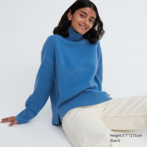 Sweter Damskie Uniqlo Souffle Yarn High Neck Long-Sleeve Niebieskie,Uniqlo Polska | Y231998