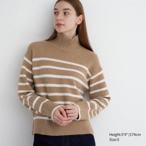 Sweter Damskie Uniqlo Souffle Yarn Striped High Neck Long-Sleeve Beżowe,Uniqlo Polska | C238641