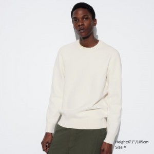 Sweter Damskie Uniqlo Washable Milano Ribbed Crew Neck Long-Sleeve Białe,Uniqlo Polska | A766452