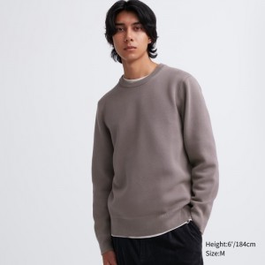 Sweter Damskie Uniqlo Washable Milano Ribbed Crew Neck Long-Sleeve Beżowe,Uniqlo Polska | R584880