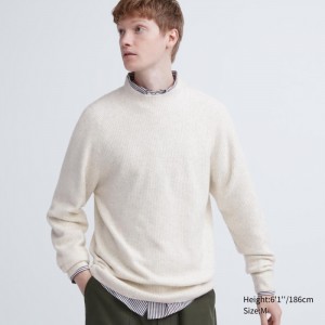 Sweter Męskie Uniqlo 3D Knit Souffle Yarn Mock Neck Long-Sleeve Białe,Uniqlo Polska | G425856