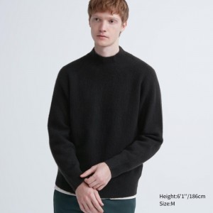 Sweter Męskie Uniqlo 3D Knit Souffle Yarn Mock Neck Long-Sleeve Czarne,Uniqlo Polska | Q440696