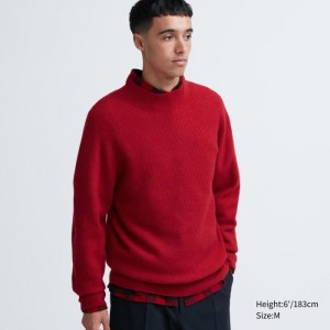 Sweter Męskie Uniqlo 3D Knit Souffle Yarn Mock Neck Long-Sleeve Czerwone,Uniqlo Polska | F512994