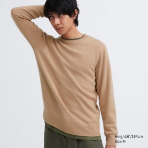 Sweter Męskie Uniqlo Cashmere Crew Neck Long-Sleeve Beżowe,Uniqlo Polska | F490813