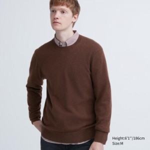 Sweter Męskie Uniqlo Cashmere Crew Neck Long-Sleeve Brązowe,Uniqlo Polska | E975980