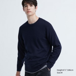 Sweter Męskie Uniqlo Cashmere Crew Neck Long-Sleeve Granatowe,Uniqlo Polska | E170143