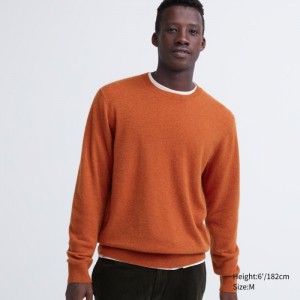 Sweter Męskie Uniqlo Cashmere Crew Neck Long-Sleeve Pomarańczowe,Uniqlo Polska | Y160329