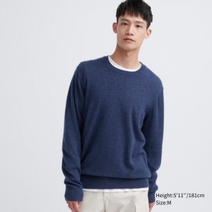 Sweter Męskie Uniqlo Cashmere Crew Neck Long-Sleeve Niebieskie,Uniqlo Polska | O805979