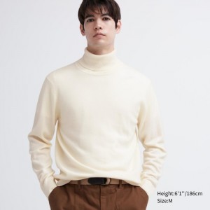 Sweter Męskie Uniqlo Cashmere Turtleneck Long-Sleeve Białe,Uniqlo Polska | E271045
