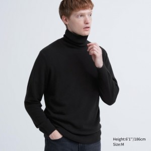 Sweter Męskie Uniqlo Cashmere Turtleneck Long-Sleeve Czarne,Uniqlo Polska | H427149