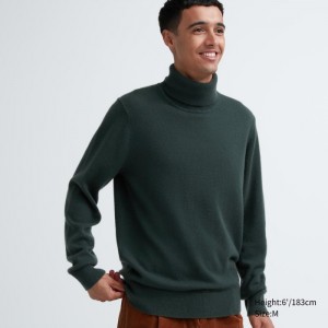Sweter Męskie Uniqlo Cashmere Turtleneck Long-Sleeve Oliwkowe,Uniqlo Polska | H461298