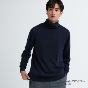 Sweter Męskie Uniqlo Cashmere Turtleneck Long-Sleeve Granatowe,Uniqlo Polska | I667469
