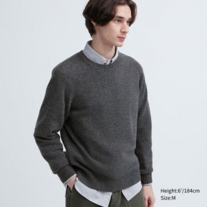 Sweter Męskie Uniqlo Premium Lambswool Crew Neck Szare,Uniqlo Polska | O986585