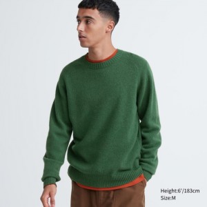 Sweter Męskie Uniqlo Premium Lambswool Crew Neck Zielone,Uniqlo Polska | L469740