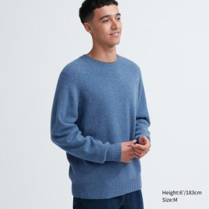 Sweter Męskie Uniqlo Premium Lambswool Crew Neck Niebieskie,Uniqlo Polska | J489619