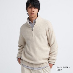 Sweter Męskie Uniqlo Souffle Yarn Half-Zip Long-Sleeve Natural,Uniqlo Polska | R890364