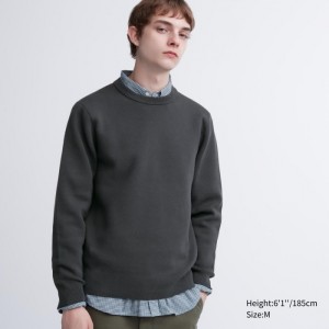 Sweter Męskie Uniqlo Washable Milano Ribbed Crew Neck Long-Sleeve Szare,Uniqlo Polska | R170454