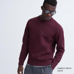 Sweter Męskie Uniqlo Washable Milano Ribbed Crew Neck Long-Sleeve Wine,Uniqlo Polska | F478309