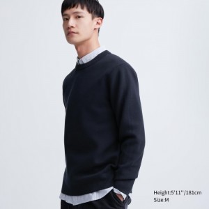 Sweter Męskie Uniqlo Washable Milano Ribbed Crew Neck Long-Sleeve Granatowe,Uniqlo Polska | J778731