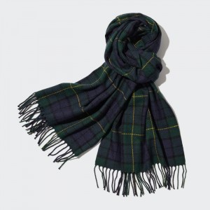 Szaliki Damskie Uniqlo HEATTECH Checked Ciemny Zielone,Uniqlo Polska | Y133684