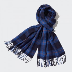 Szaliki Damskie Uniqlo HEATTECH Checked Niebieskie,Uniqlo Polska | L370468