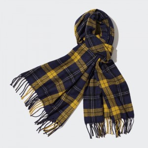 Szaliki Męskie Uniqlo HEATTECH Checked Żółte,Uniqlo Polska | H584092