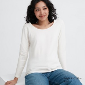 Undershirts Damskie Uniqlo HEATTECH Cotton Scoop Neck Long-Sleeve T-Shirt (Extra Warm) Białe,Uniqlo Polska | V387048