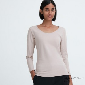 Undershirts Damskie Uniqlo HEATTECH Cotton Scoop Neck Long-Sleeve T-Shirt (Extra Warm) Głęboka Szare,Uniqlo Polska | G239072