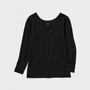 Undershirts Damskie Uniqlo HEATTECH Cotton Scoop Neck Long-Sleeve T-Shirt (Extra Warm) (2022 Edition) Czarne,Uniqlo Polska | O787635