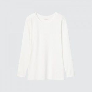 Undershirts Damskie Uniqlo HEATTECH Crew Neck Long-Sleeve T-Shirt (2022 Edition) Białe,Uniqlo Polska | X961155
