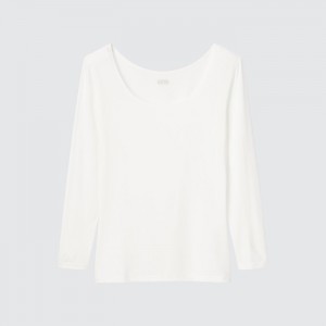 Undershirts Damskie Uniqlo HEATTECH Scoop Neck Long-Sleeve T-Shirt (2022 Edition) Białe,Uniqlo Polska | H269553