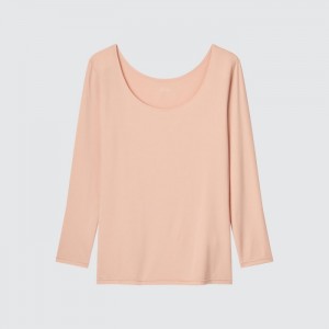 Undershirts Damskie Uniqlo HEATTECH Scoop Neck Long-Sleeve T-Shirt (2022 Edition) Różowe,Uniqlo Polska | H336863