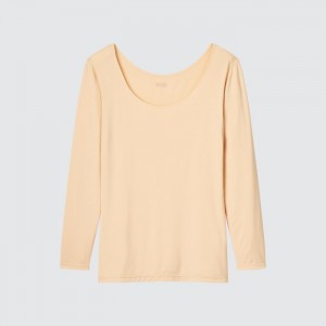 Undershirts Damskie Uniqlo HEATTECH Scoop Neck Long-Sleeve T-Shirt (2022 Edition) Beżowe,Uniqlo Polska | A479409