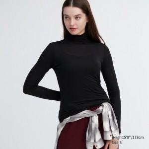 Undershirts Damskie Uniqlo HEATTECH Ultra Light Turtleneck Long-Sleeve T-Shirt Czarne,Uniqlo Polska | S662270