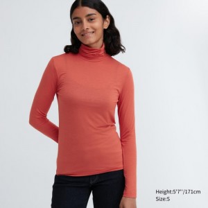 Undershirts Damskie Uniqlo HEATTECH Ultra Light Turtleneck Long-Sleeve T-Shirt Pomarańczowe,Uniqlo Polska | I983962