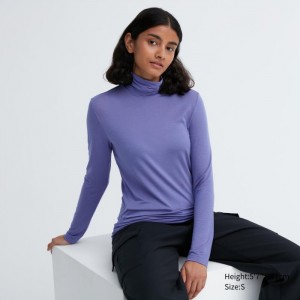 Undershirts Damskie Uniqlo HEATTECH Ultra Light Turtleneck Long-Sleeve T-Shirt Fioletowe,Uniqlo Polska | A220478
