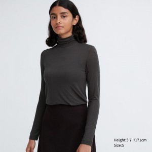Undershirts Damskie Uniqlo HEATTECH Ultra Light Turtleneck Long-Sleeve T-Shirt Ciemny Szare,Uniqlo Polska | D034526