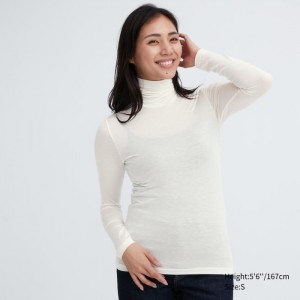 Undershirts Damskie Uniqlo HEATTECH Ultra Light Turtleneck Long-Sleeve T-Shirt Białe,Uniqlo Polska | M233601