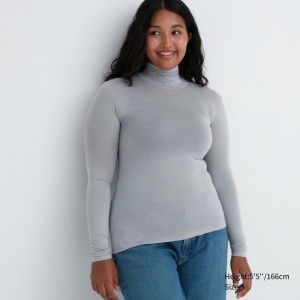 Undershirts Damskie Uniqlo HEATTECH Ultra Light Turtleneck Long-Sleeve T-Shirt Szare,Uniqlo Polska | D429120