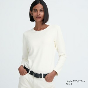 Undershirts Damskie Uniqlo HEATTECH Ultra Warm Crew Neck Long-Sleeve T-Shirt Białe,Uniqlo Polska | Y613837