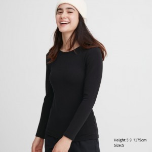 Undershirts Damskie Uniqlo HEATTECH Ultra Warm Crew Neck Long-Sleeve T-Shirt Czarne,Uniqlo Polska | D079717