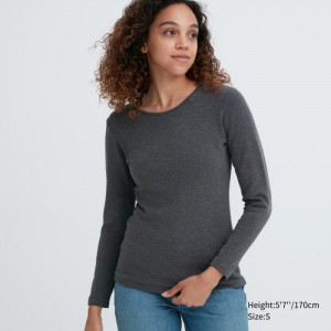 Undershirts Damskie Uniqlo HEATTECH Ultra Warm Crew Neck Long-Sleeve T-Shirt Ciemny Szare,Uniqlo Polska | W963824