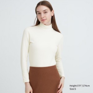 Undershirts Damskie Uniqlo HEATTECH Ultra Warm High Neck T-Shirt Białe,Uniqlo Polska | L824204