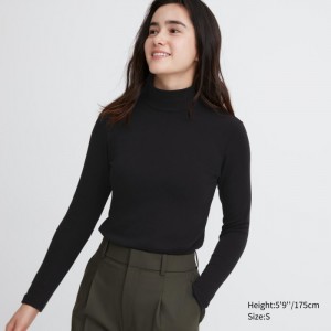 Undershirts Damskie Uniqlo HEATTECH Ultra Warm High Neck T-Shirt Czarne,Uniqlo Polska | J035147