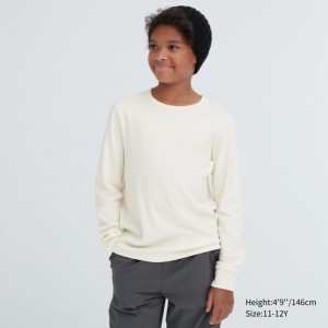Undershirts Dziecięce Uniqlo HEATTECH Cotton Waffle T-Shirt (Extra Warm) Białe,Uniqlo Polska | T609164