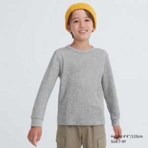 Undershirts Dziecięce Uniqlo HEATTECH Cotton Waffle T-Shirt (Extra Warm) Szare,Uniqlo Polska | O892505